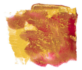 Trendy red color with golden paint, hand drawn painting spot