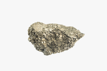 Bright Sparkling Raw Pyrite stone from China isolated. Macro shooting.