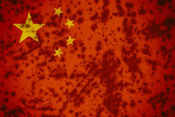 Flag of China on a old metal background. Chinese Flags rust texture. 
