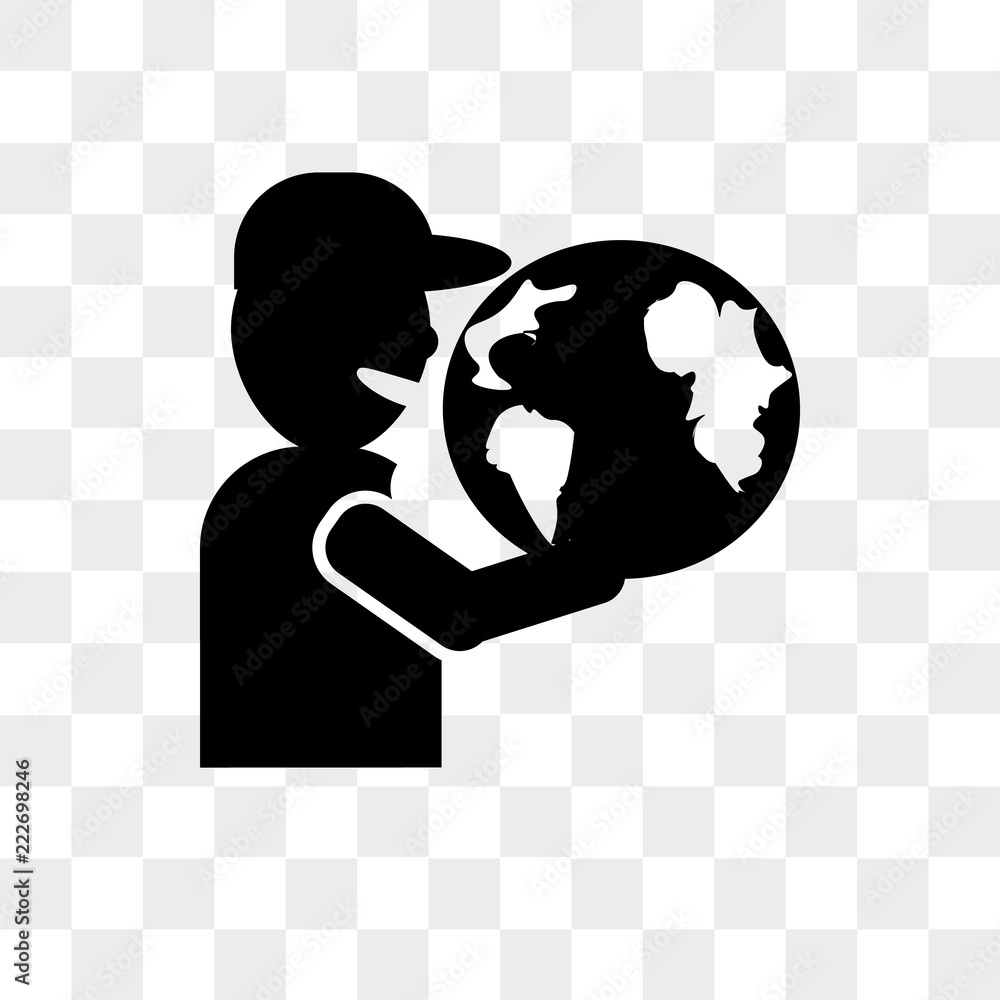 Poster globe on hand icon isolated on transparent background. modern and editable globe on hand icon. simpl