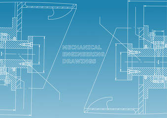 Mechanical engineering. Technical illustration. Backgrounds of engineering subjects. Blue and white