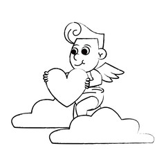 Cupid on cloud with heart sketch