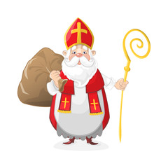 Cute Saint Nicholas or Sinterklaas with gifts in bag - cartoon character