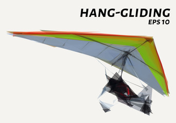 Hang-gliding of triangles. Low poly Hang-gliding. Vector illustration.