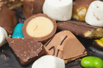 Chocolate cake candy bar closeup