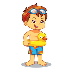Boy Ready To Swim With Duck Float