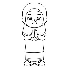 Moslem Girl Greeting Salaam BW
