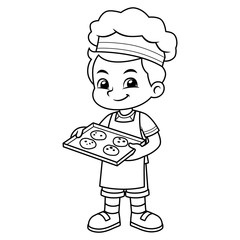 Boy Baking Chocolate Cookies BW