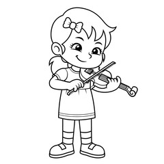 Girl Practicing Music With Her Violin BW