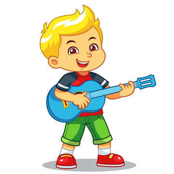 Boy Practicing Music With His Guitar