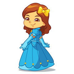 Girl Dressed As Princess In Blue Dress