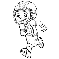 American Football Player Boy Running With Holding Ball BW