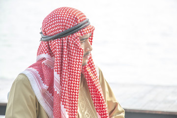 Arabian man is thinking