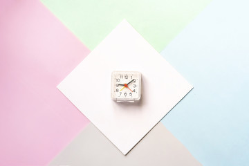 top view of minimalist concept with vintage watches in white empty frame isolated on color surface f