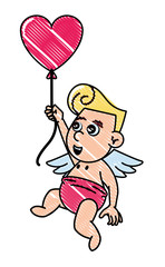 Cupid with heart shaped balloon scribble