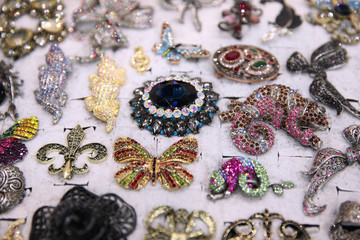 Vintage large brooches with natural precious stones