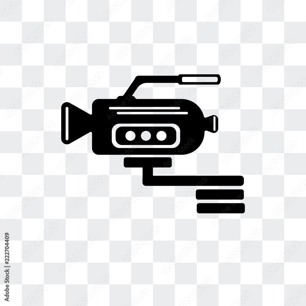 Poster video camera side view icon isolated on transparent background. modern and editable video camera sid