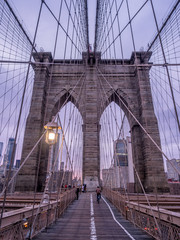 Views from the historic Brooklyn Bridge in New York City, USA.