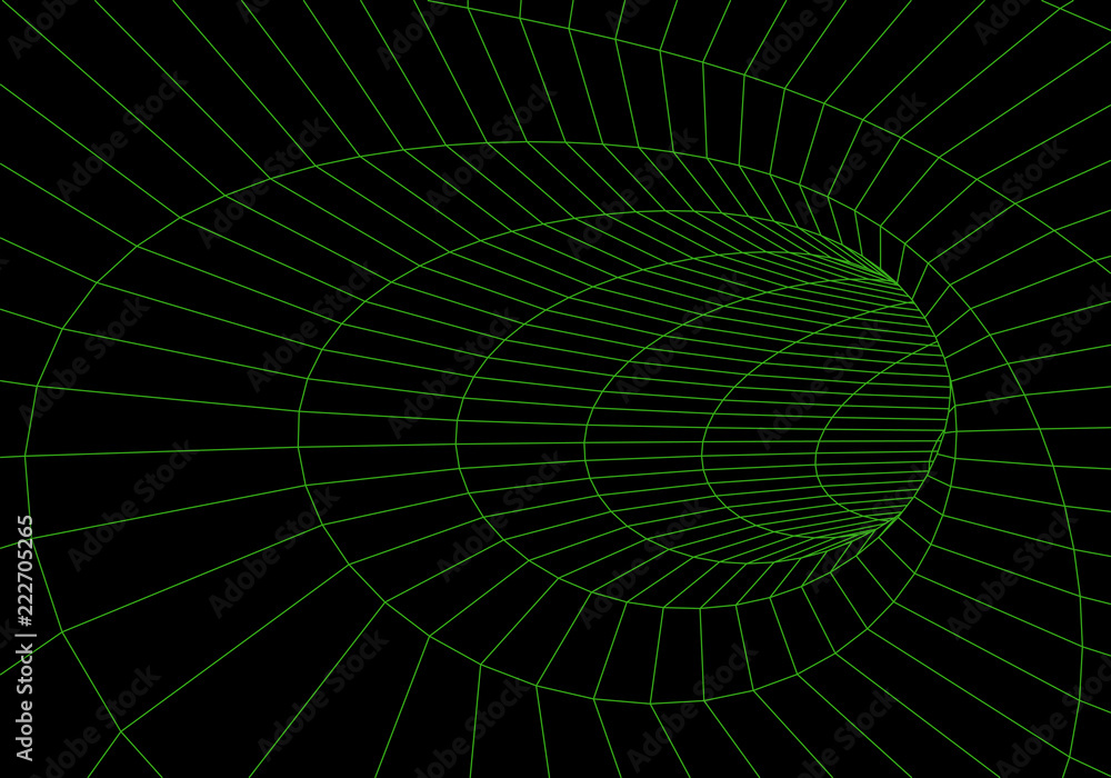 Poster tunnel or wormhole. 3d tunnel grid. futuristic perspective grid background texture. surrealism. vect