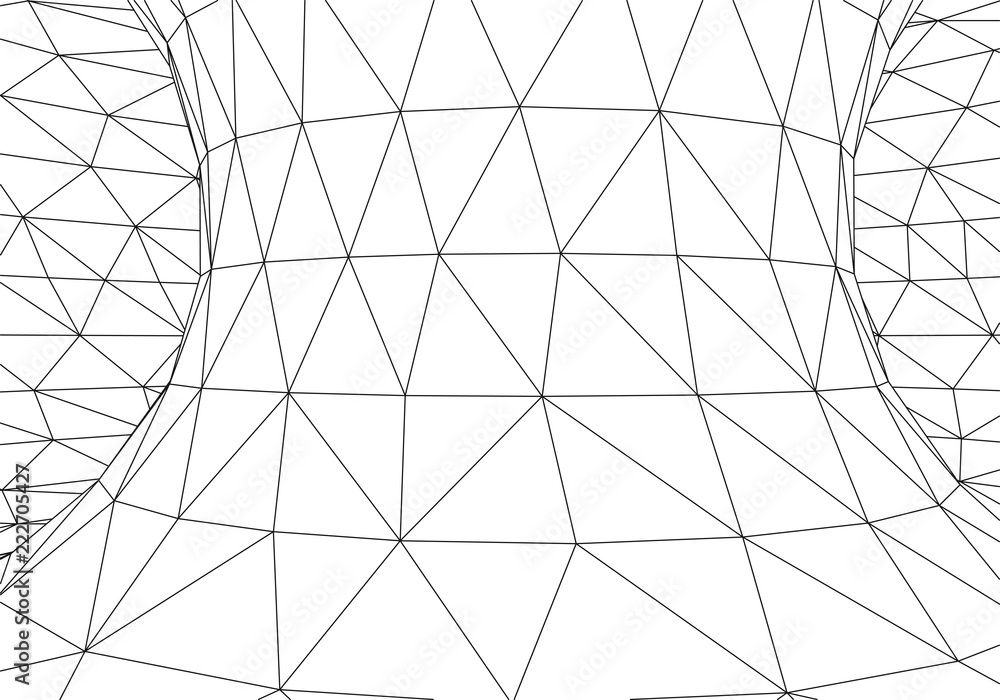 Poster Tunnel or wormhole. 3D tunnel grid. Futuristic perspective grid background texture. Surrealism. Vector abstract background.