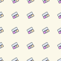 Seamless pattern with hand drawn pallets beauty items
