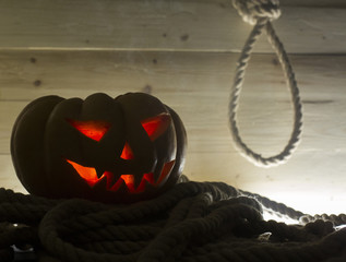 Jack-o-lantern Halloween pumpkin head. Scary evil face spooky holiday. Halloween part. Halloween...