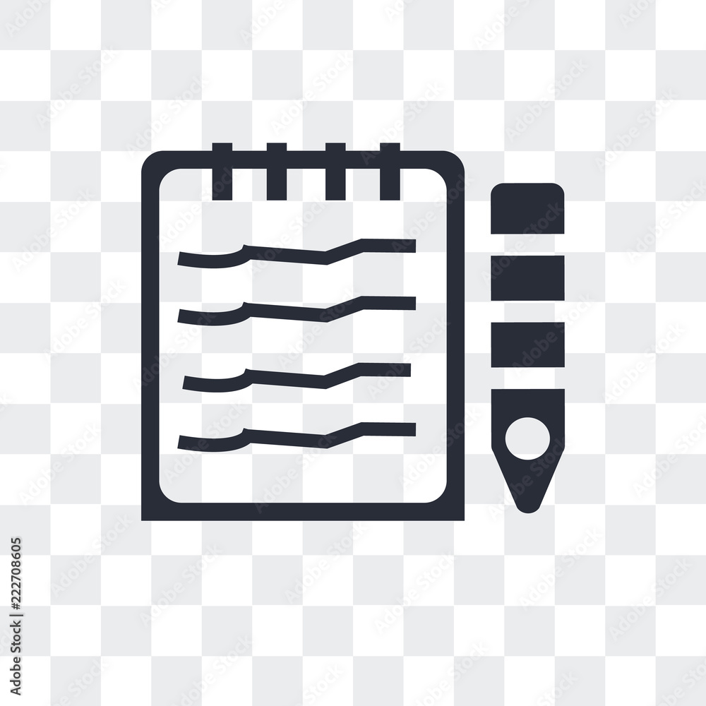 Poster notebook and pencil icon isolated on transparent background. modern and editable notebook and pencil