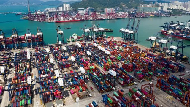 Timelapse of Container port in Hong kong city
