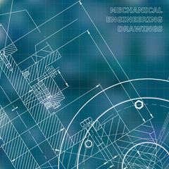 Blue background. Backgrounds of engineering subjects. Technical illustration. Mechanical engineering. Technical design. Instrument making. Cover, banner, flyer