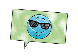 Sunglasses emoticon in bubble scribble