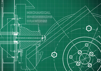 Technical illustration. Mechanical engineering. Background. Light green background. Grid