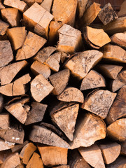 Dry lumber chopped firewood detail background vertical