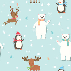 Christmas winter animals design to seamless pattern.