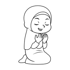 Moslem Girl Hajj Praying BW