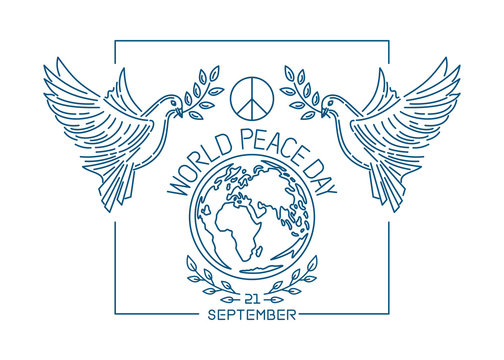 World Peace Day vector line logo design
