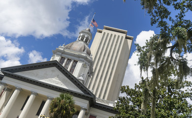 The Capitol building in downtown Tallahassee Florida undergoes a renovation but still looks good.