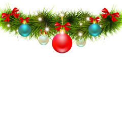 Fototapeta na wymiar Christmas garland, balls,red bows, on a white