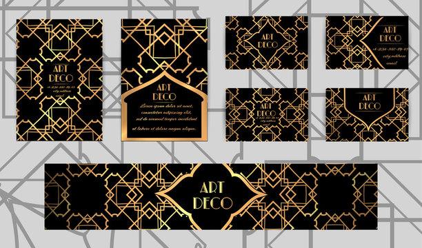 Business templates set at art deco style. 1920s motifs. - Powered by Adobe