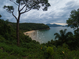 Green, cloudy sky and desert beach (Praia do Costa - Ubatuba)