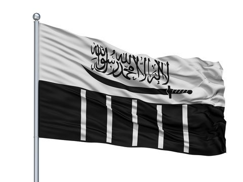 Lashkar E Taiba Flag On Flagpole, Isolated On White Background, 3D Rendering