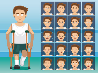 Hospital Leg Disability Cartoon Character Emotion faces