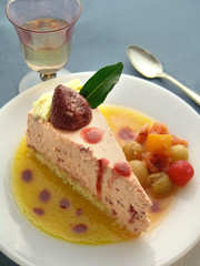 piece of cake with cream and fruits