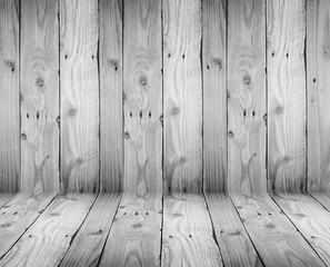 Dark Wooden table in wood interior with wooden wall background for product presentation.