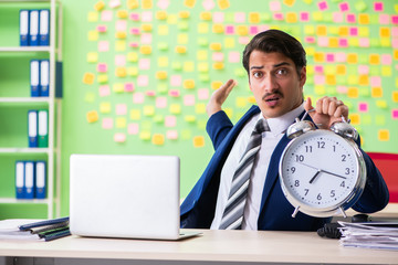 Businessman with many conflicting priorities in time management 