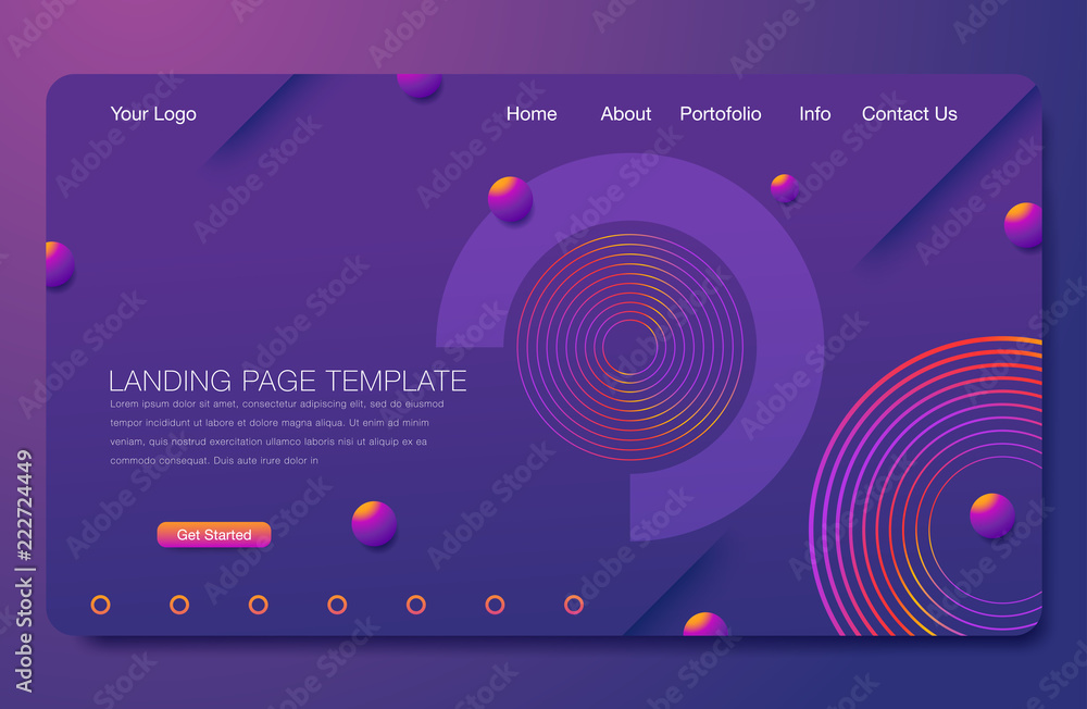 Wall mural wavy background for landing concept. 3d abstract bubble shapes. landing page template