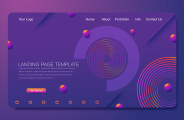 Wavy background for landing concept. 3d abstract bubble shapes. Landing page template - obrazy, fototapety, plakaty