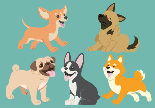 Fototapeta dog flat cartoon set