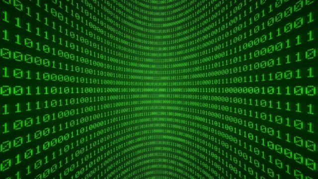 3d binary digits moving on a curved display background loop