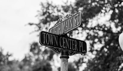Town Center Street Sign Black and White