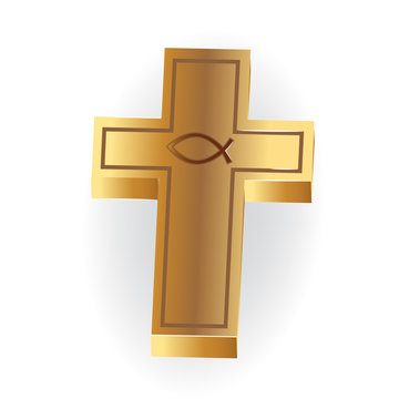Logo gold Christian Cross image 3D symbol